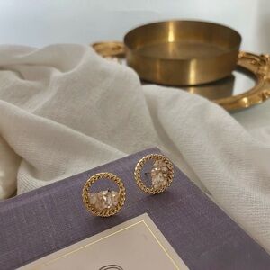 Gold Circle Shell Stud Earrings